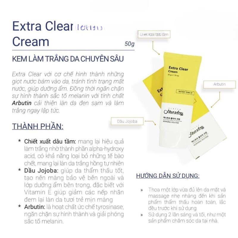Kem Nám Huesday Extra Clear Dưỡng Trắng, Mờ Thâm Cream 50ml - Ảnh 6